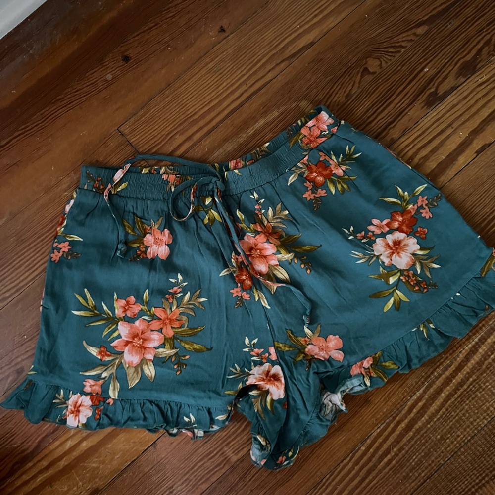 American Eagle Outfitters Floral Teal High Waist Shorts